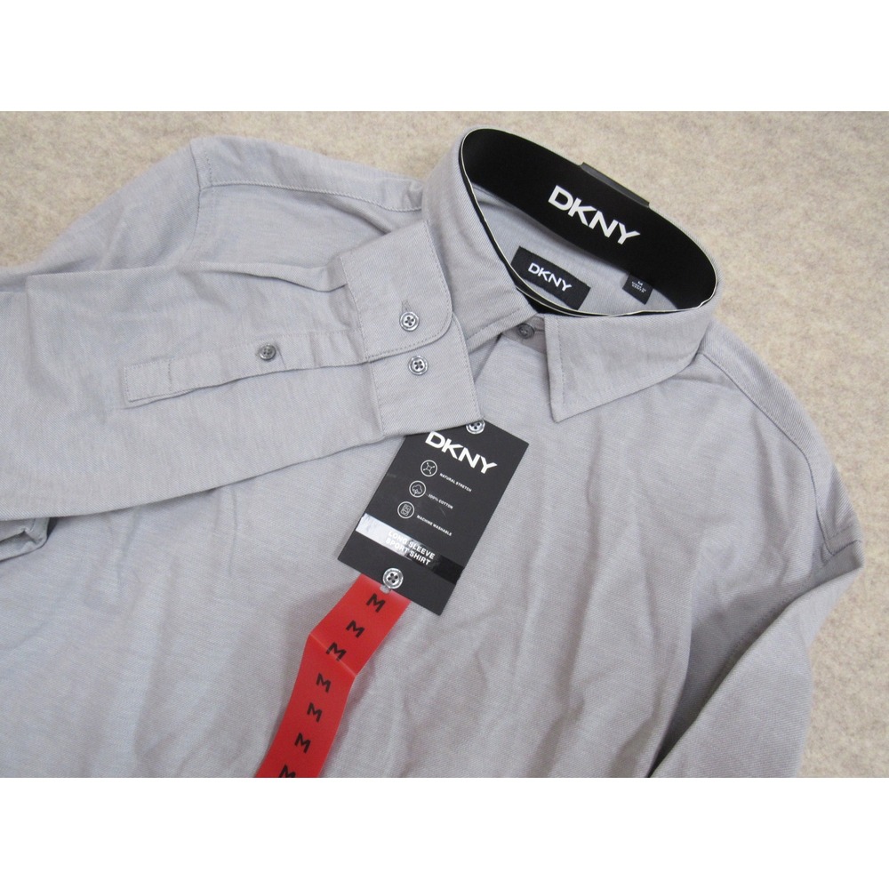 DKNY Mens Long Sleeve Sport Shirt Light Gray 100% Cotton Natural Stretch Size M